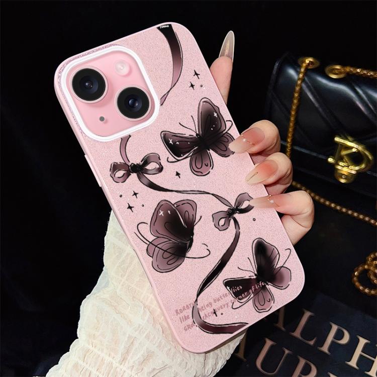 Custodia per telefono ibrida in PC e TPU con motivo a farfalle vorticose e glitter IMD., For iPhone 16 Pro, For iPhone 16 Plus, For iPhone 16, For iPhone 15 Pro Max, For iPhone 15 Pro, For iPhone 15 Plus