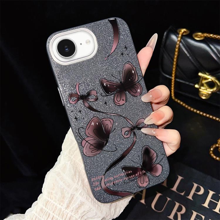 Custodia per telefono ibrida in PC e TPU con motivo a farfalle vorticose e glitter IMD., For iPhone 17e / 16e, For iPhone 17 Pro Max, For iPhone 17 Pro, For iPhone 17, For iPhone Air, For iPhone 16 Pro Max