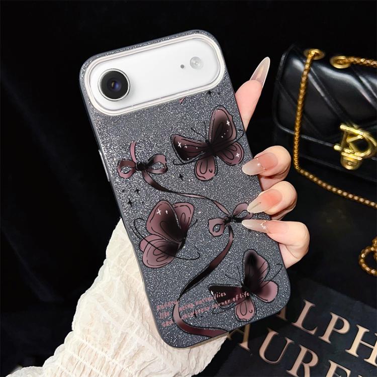 Custodia per telefono ibrida in PC e TPU con motivo a farfalle vorticose e glitter IMD., For iPhone 17e / 16e, For iPhone 17 Pro Max, For iPhone 17 Pro, For iPhone 17, For iPhone Air, For iPhone 16 Pro Max