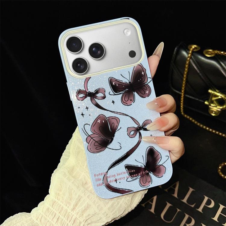 Custodia per telefono ibrida in PC e TPU con motivo a farfalle vorticose e glitter IMD., For iPhone 17e / 16e, For iPhone 17 Pro Max, For iPhone 17 Pro, For iPhone 17, For iPhone Air, For iPhone 16 Pro Max
