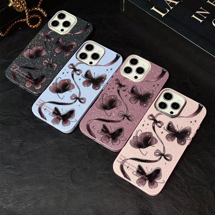 Custodia per telefono ibrida in PC e TPU con motivo a farfalle vorticose e glitter IMD., For iPhone 13 Pro Max, For iPhone 13 Pro, For iPhone 13, For iPhone 12, For iPhone 12 Pro Max, For iPhone 12 Pro