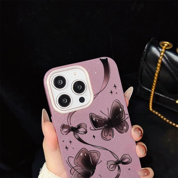 Custodia per telefono ibrida in PC e TPU con motivo a farfalle vorticose e glitter IMD., For iPhone 11 Pro Max, For iPhone 11, For iPhone 11 Pro, For iPhone XS / X, For iPhone XR, For iPhone XS Max