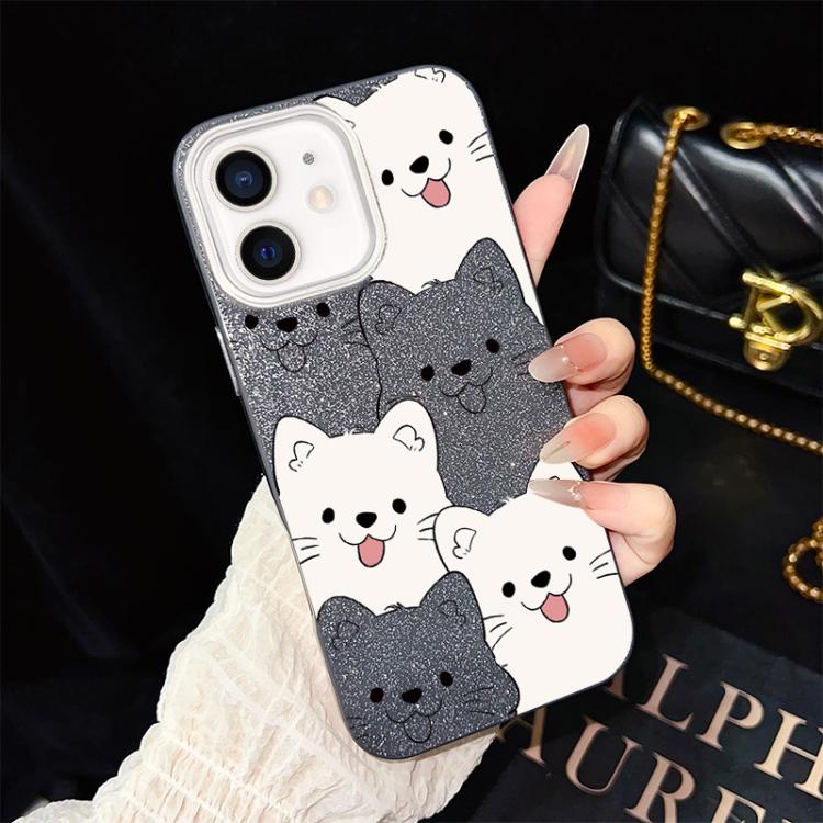 Custodia per telefono ibrida IMD in PC e TPU con motivo cucciolo lingua di fuori e glitter., For iPhone 13 Pro Max, For iPhone 13 Pro, For iPhone 13, For iPhone 12, For iPhone 12 Pro Max, For iPhone 12 Pro
