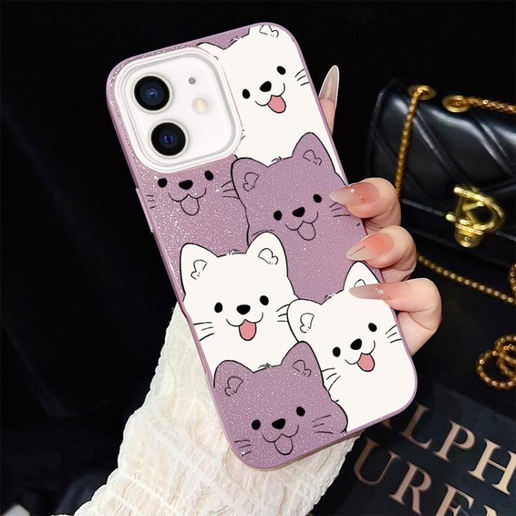 Custodia per telefono ibrida IMD in PC e TPU con motivo cucciolo lingua di fuori e glitter., For iPhone 13 Pro Max, For iPhone 13 Pro, For iPhone 13, For iPhone 12, For iPhone 12 Pro Max, For iPhone 12 Pro