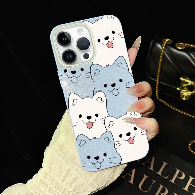 Custodia per telefono ibrida IMD in PC e TPU con motivo cucciolo lingua di fuori e glitter., For iPhone 13 Pro Max, For iPhone 13 Pro, For iPhone 13, For iPhone 12, For iPhone 12 Pro Max, For iPhone 12 Pro