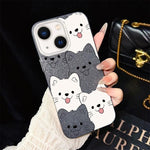 Custodia per telefono ibrida IMD in PC e TPU con motivo cucciolo lingua di fuori e glitter., For iPhone 13 Pro Max, For iPhone 13 Pro, For iPhone 13, For iPhone 12, For iPhone 12 Pro Max, For iPhone 12 Pro