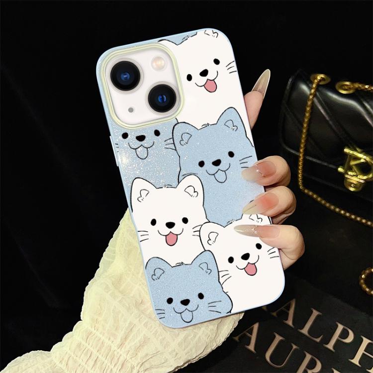 Custodia per telefono ibrida IMD in PC e TPU con motivo cucciolo lingua di fuori e glitter., For iPhone 15, For iPhone 14 Plus, For iPhone 14, For iPhone 14 Pro, For iPhone 14 Pro Max, For iPhone SE 2022 / SE 2020