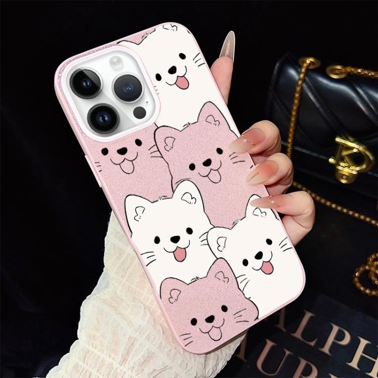 Custodia per telefono ibrida IMD in PC e TPU con motivo cucciolo lingua di fuori e glitter., For iPhone 15, For iPhone 14 Plus, For iPhone 14, For iPhone 14 Pro, For iPhone 14 Pro Max, For iPhone SE 2022 / SE 2020