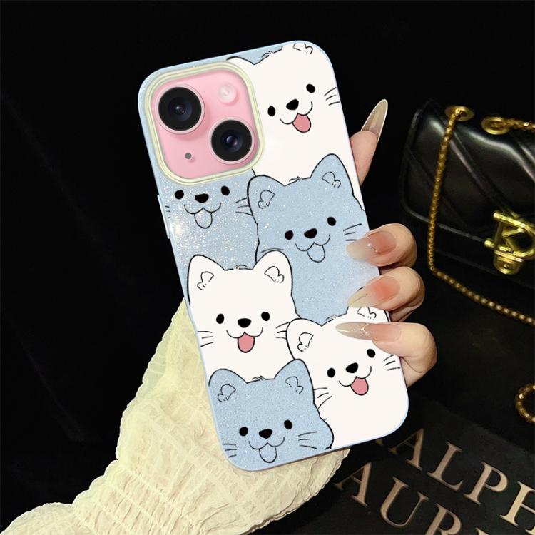 Custodia per telefono ibrida IMD in PC e TPU con motivo cucciolo lingua di fuori e glitter., For iPhone 16 Pro, For iPhone 16 Plus, For iPhone 16, For iPhone 15 Pro Max, For iPhone 15 Pro, For iPhone 15 Plus
