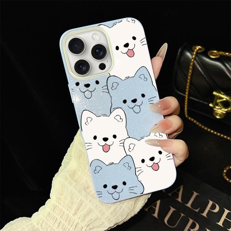 Custodia per telefono ibrida IMD in PC e TPU con motivo cucciolo lingua di fuori e glitter., For iPhone 16 Pro, For iPhone 16 Plus, For iPhone 16, For iPhone 15 Pro Max, For iPhone 15 Pro, For iPhone 15 Plus