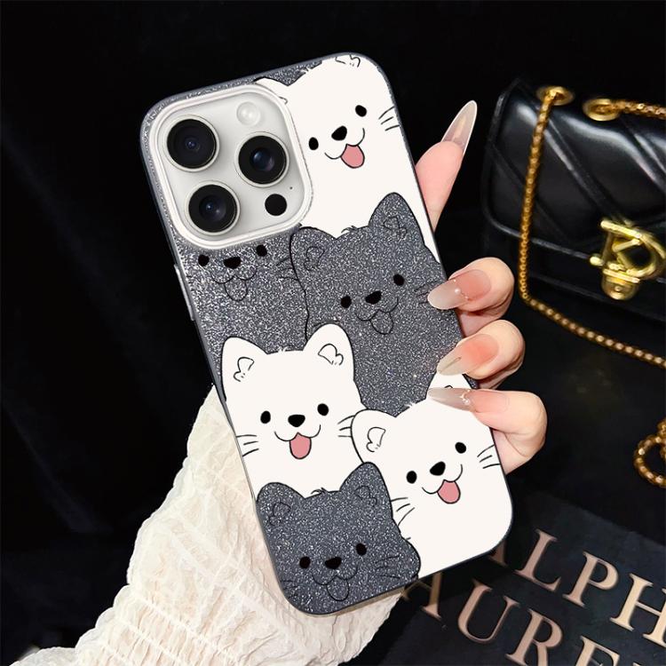 Custodia per telefono ibrida IMD in PC e TPU con motivo cucciolo lingua di fuori e glitter., For iPhone 16 Pro, For iPhone 16 Plus, For iPhone 16, For iPhone 15 Pro Max, For iPhone 15 Pro, For iPhone 15 Plus