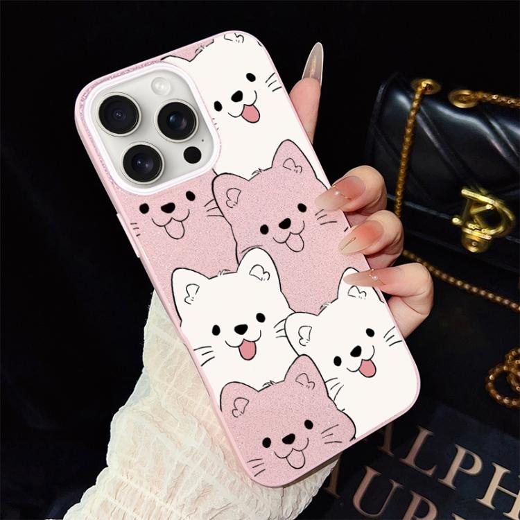 Custodia per telefono ibrida IMD in PC e TPU con motivo cucciolo lingua di fuori e glitter., For iPhone 16 Pro, For iPhone 16 Plus, For iPhone 16, For iPhone 15 Pro Max, For iPhone 15 Pro, For iPhone 15 Plus