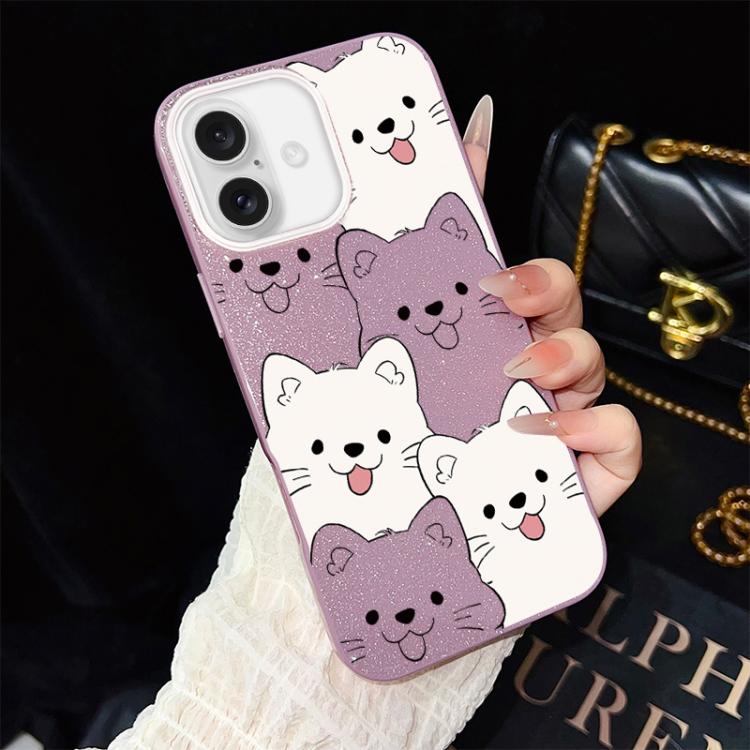 Custodia per telefono ibrida IMD in PC e TPU con motivo cucciolo lingua di fuori e glitter., For iPhone 16 Pro, For iPhone 16 Plus, For iPhone 16, For iPhone 15 Pro Max, For iPhone 15 Pro, For iPhone 15 Plus