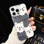 Custodia per telefono ibrida IMD in PC e TPU con motivo cucciolo lingua di fuori e glitter., For iPhone 16 Pro, For iPhone 16 Plus, For iPhone 16, For iPhone 15 Pro Max, For iPhone 15 Pro, For iPhone 15 Plus
