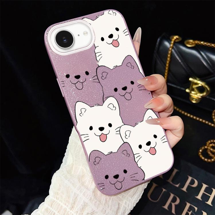 Custodia per telefono ibrida IMD in PC e TPU con motivo cucciolo lingua di fuori e glitter., For iPhone 17e / 16e, For iPhone 17 Pro Max, For iPhone 17 Pro, For iPhone 17, For iPhone Air, For iPhone 16 Pro Max