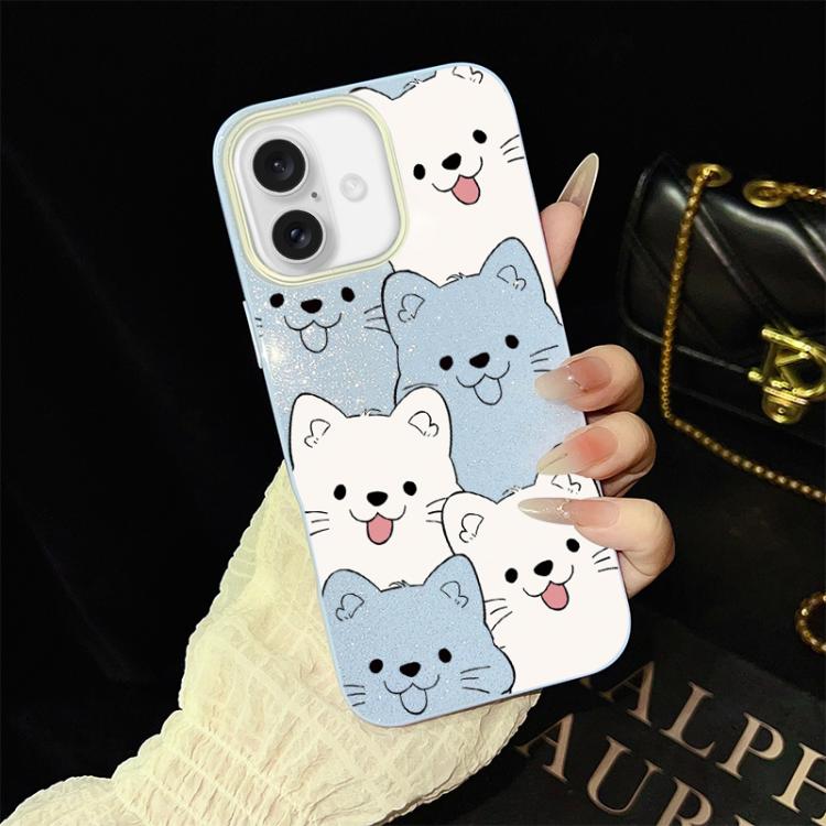 Custodia per telefono ibrida IMD in PC e TPU con motivo cucciolo lingua di fuori e glitter., For iPhone 17e / 16e, For iPhone 17 Pro Max, For iPhone 17 Pro, For iPhone 17, For iPhone Air, For iPhone 16 Pro Max