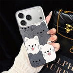 Custodia per telefono ibrida IMD in PC e TPU con motivo cucciolo lingua di fuori e glitter., For iPhone 17e / 16e, For iPhone 17 Pro Max, For iPhone 17 Pro, For iPhone 17, For iPhone Air, For iPhone 16 Pro Max