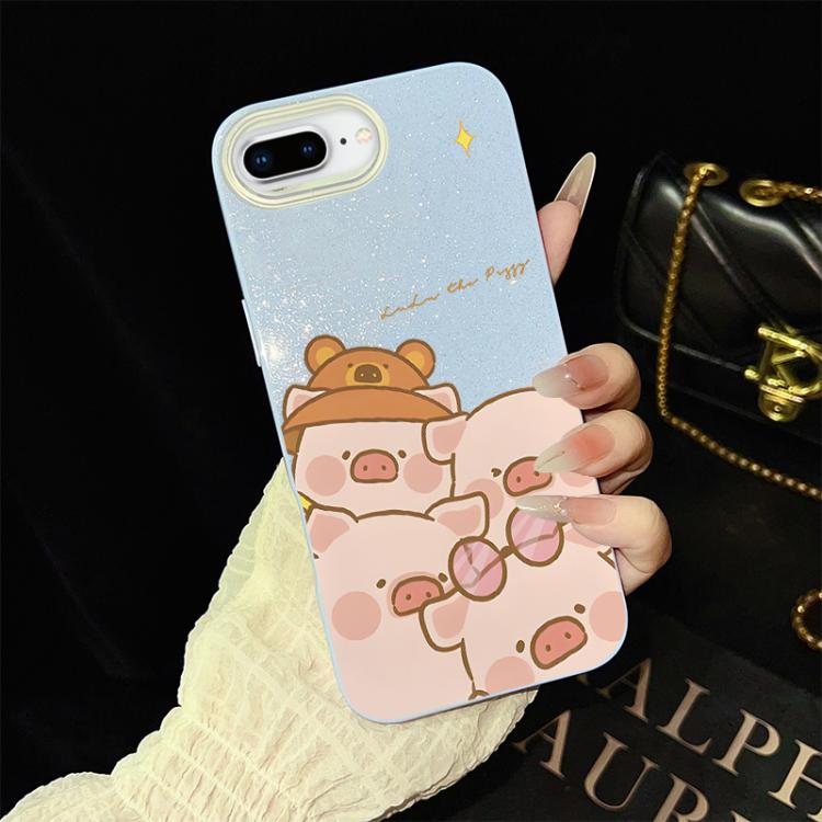 Custodia per telefono ibrida in PC e TPU con glitter IMD e motivo maialino rosa., For iPhone 8 Plus / 7 Plus, For iPhone 6 Plus / 6s Plus, For iPhone 6 / 6s