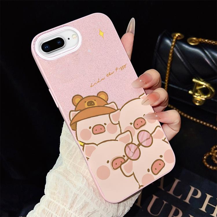 Custodia per telefono ibrida in PC e TPU con glitter IMD e motivo maialino rosa., For iPhone 8 Plus / 7 Plus, For iPhone 6 Plus / 6s Plus, For iPhone 6 / 6s