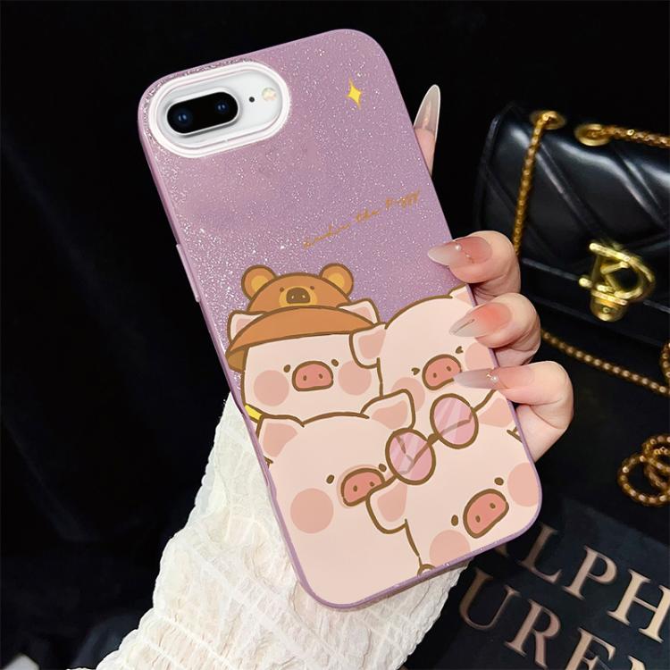Custodia per telefono ibrida in PC e TPU con glitter IMD e motivo maialino rosa., For iPhone 8 Plus / 7 Plus, For iPhone 6 Plus / 6s Plus, For iPhone 6 / 6s