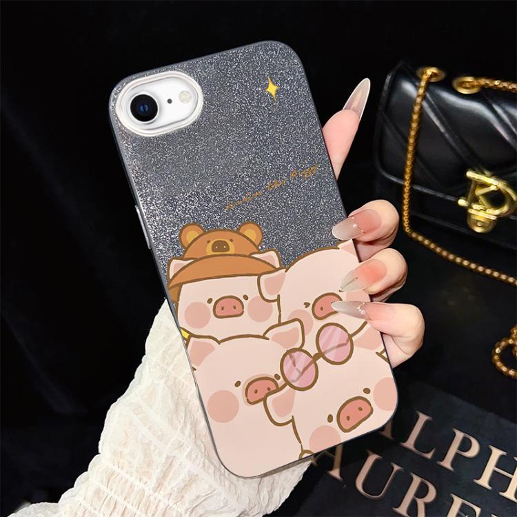 Custodia per telefono ibrida in PC e TPU con glitter IMD e motivo maialino rosa., For iPhone 15, For iPhone 14 Plus, For iPhone 14, For iPhone 14 Pro, For iPhone 14 Pro Max, For iPhone SE 2022 / SE 2020