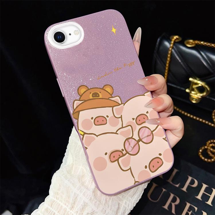 Custodia per telefono ibrida in PC e TPU con glitter IMD e motivo maialino rosa., For iPhone 15, For iPhone 14 Plus, For iPhone 14, For iPhone 14 Pro, For iPhone 14 Pro Max, For iPhone SE 2022 / SE 2020