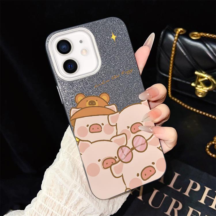 Custodia per telefono ibrida in PC e TPU con glitter IMD e motivo maialino rosa., For iPhone 13 Pro Max, For iPhone 13 Pro, For iPhone 13, For iPhone 12, For iPhone 12 Pro Max, For iPhone 12 Pro