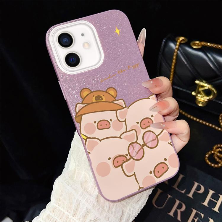 Custodia per telefono ibrida in PC e TPU con glitter IMD e motivo maialino rosa., For iPhone 13 Pro Max, For iPhone 13 Pro, For iPhone 13, For iPhone 12, For iPhone 12 Pro Max, For iPhone 12 Pro
