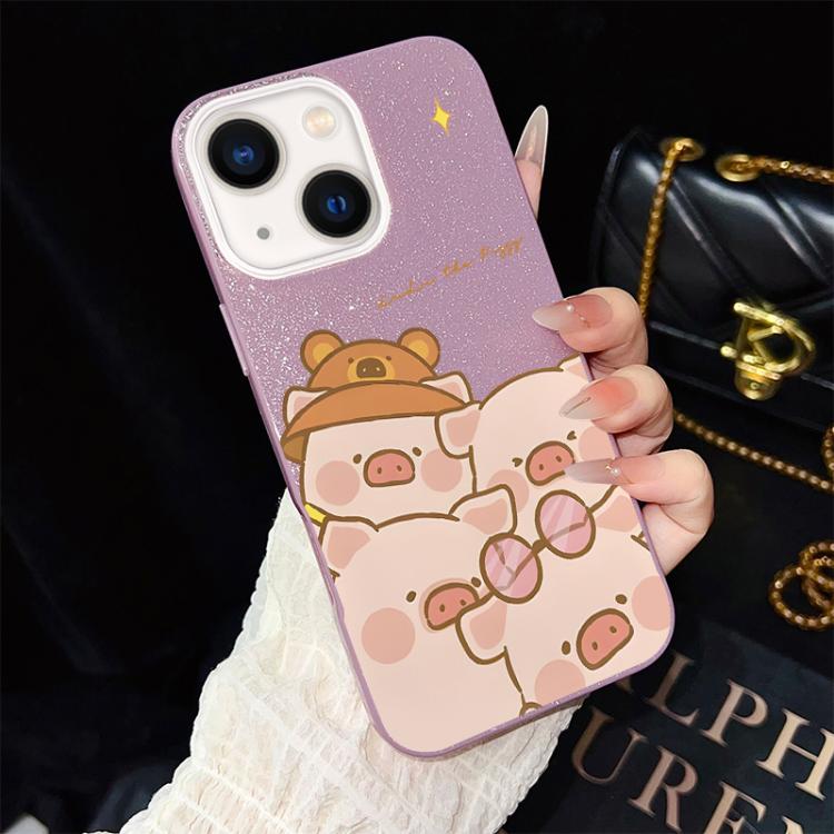 Custodia per telefono ibrida in PC e TPU con glitter IMD e motivo maialino rosa., For iPhone 15, For iPhone 14 Plus, For iPhone 14, For iPhone 14 Pro, For iPhone 14 Pro Max, For iPhone SE 2022 / SE 2020