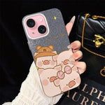 Custodia per telefono ibrida in PC e TPU con glitter IMD e motivo maialino rosa., For iPhone 15, For iPhone 14 Plus, For iPhone 14, For iPhone 14 Pro, For iPhone 14 Pro Max, For iPhone SE 2022 / SE 2020