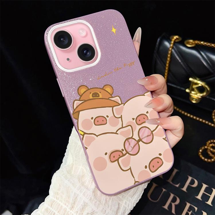 Custodia per telefono ibrida in PC e TPU con glitter IMD e motivo maialino rosa., For iPhone 15, For iPhone 14 Plus, For iPhone 14, For iPhone 14 Pro, For iPhone 14 Pro Max, For iPhone SE 2022 / SE 2020