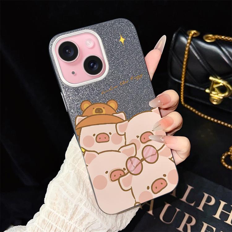 Custodia per telefono ibrida in PC e TPU con glitter IMD e motivo maialino rosa., For iPhone 16 Pro, For iPhone 16 Plus, For iPhone 16, For iPhone 15 Pro Max, For iPhone 15 Pro, For iPhone 15 Plus