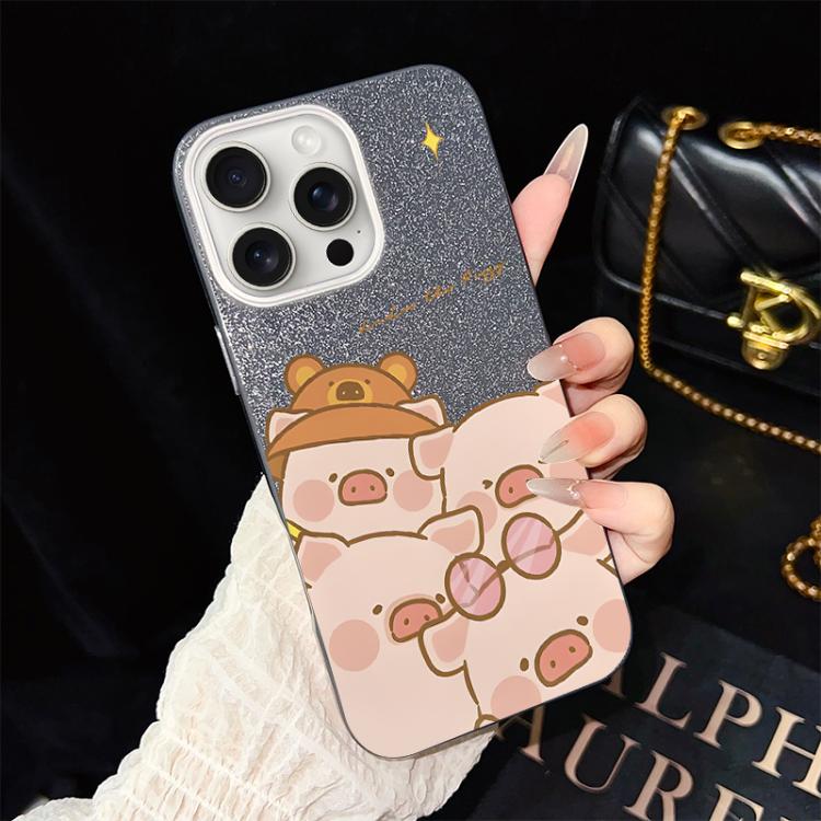 Custodia per telefono ibrida in PC e TPU con glitter IMD e motivo maialino rosa., For iPhone 16 Pro, For iPhone 16 Plus, For iPhone 16, For iPhone 15 Pro Max, For iPhone 15 Pro, For iPhone 15 Plus