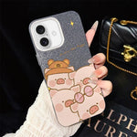Custodia per telefono ibrida in PC e TPU con glitter IMD e motivo maialino rosa., For iPhone 16 Pro, For iPhone 16 Plus, For iPhone 16, For iPhone 15 Pro Max, For iPhone 15 Pro, For iPhone 15 Plus