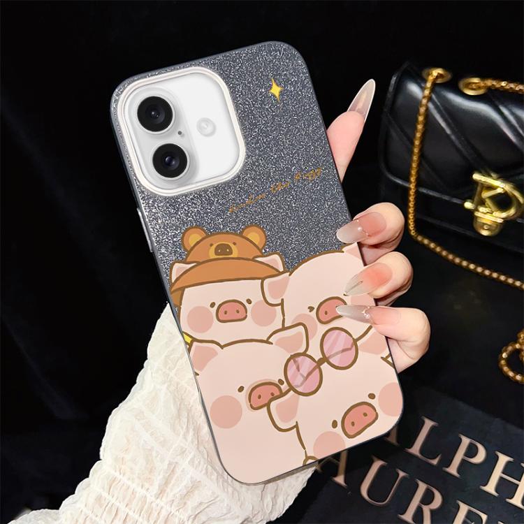 Custodia per telefono ibrida in PC e TPU con glitter IMD e motivo maialino rosa., For iPhone 16 Pro, For iPhone 16 Plus, For iPhone 16, For iPhone 15 Pro Max, For iPhone 15 Pro, For iPhone 15 Plus