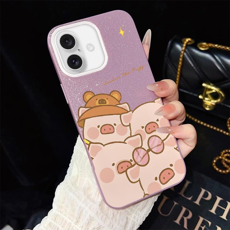 Custodia per telefono ibrida in PC e TPU con glitter IMD e motivo maialino rosa., For iPhone 16 Pro, For iPhone 16 Plus, For iPhone 16, For iPhone 15 Pro Max, For iPhone 15 Pro, For iPhone 15 Plus