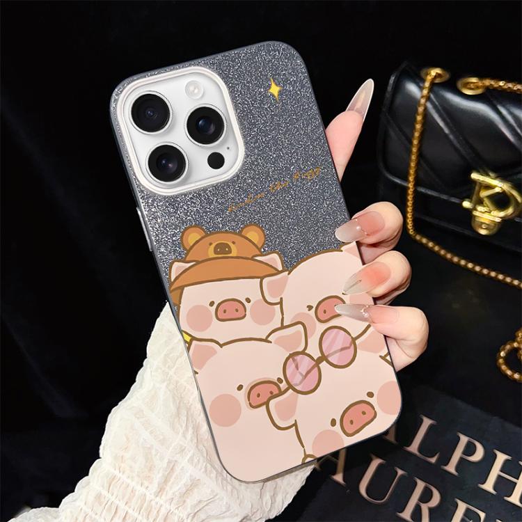 Custodia per telefono ibrida in PC e TPU con glitter IMD e motivo maialino rosa., For iPhone 16 Pro, For iPhone 16 Plus, For iPhone 16, For iPhone 15 Pro Max, For iPhone 15 Pro, For iPhone 15 Plus