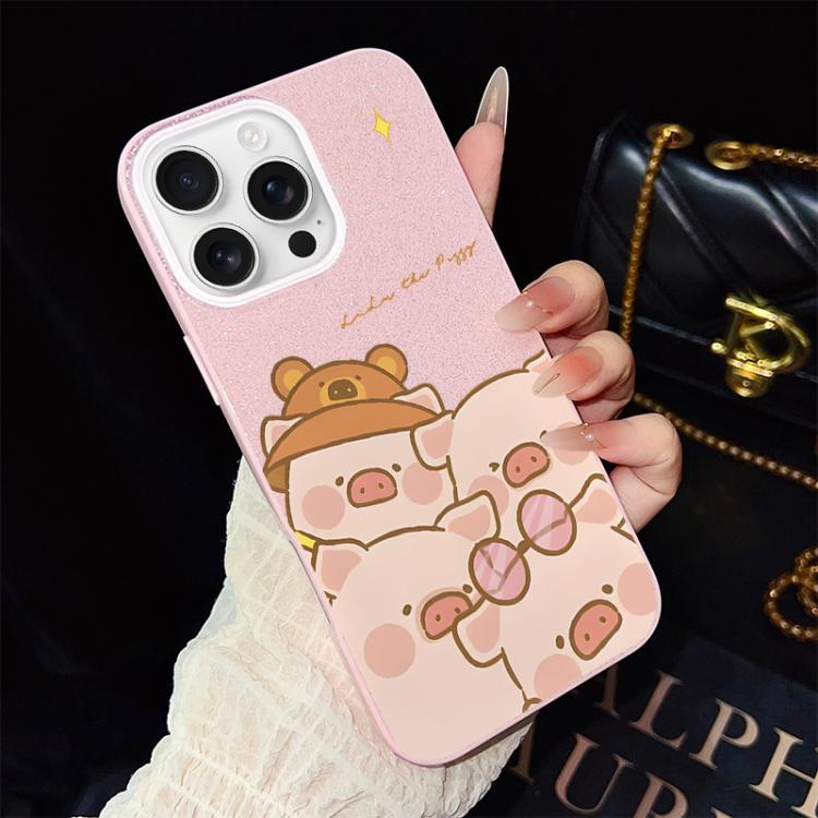 Custodia per telefono ibrida in PC e TPU con glitter IMD e motivo maialino rosa., For iPhone 16 Pro, For iPhone 16 Plus, For iPhone 16, For iPhone 15 Pro Max, For iPhone 15 Pro, For iPhone 15 Plus