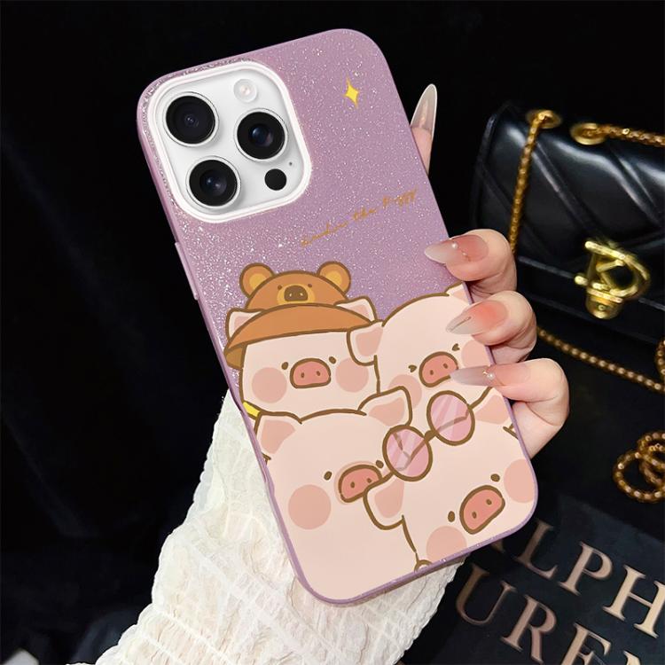 Custodia per telefono ibrida in PC e TPU con glitter IMD e motivo maialino rosa., For iPhone 16 Pro, For iPhone 16 Plus, For iPhone 16, For iPhone 15 Pro Max, For iPhone 15 Pro, For iPhone 15 Plus