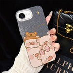 Custodia per telefono ibrida in PC e TPU con glitter IMD e motivo maialino rosa., For iPhone 17e / 16e, For iPhone 17 Pro Max, For iPhone 17 Pro, For iPhone 17, For iPhone Air, For iPhone 16 Pro Max