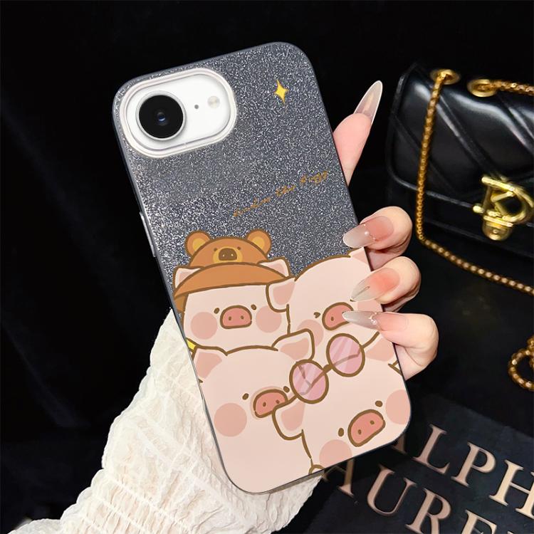 Custodia per telefono ibrida in PC e TPU con glitter IMD e motivo maialino rosa., For iPhone 17e / 16e, For iPhone 17 Pro Max, For iPhone 17 Pro, For iPhone 17, For iPhone Air, For iPhone 16 Pro Max