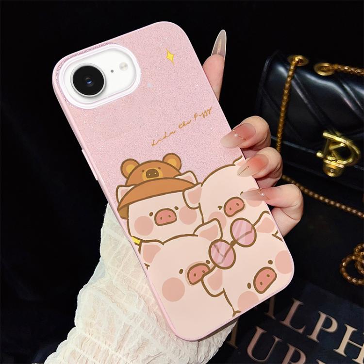Custodia per telefono ibrida in PC e TPU con glitter IMD e motivo maialino rosa., For iPhone 17e / 16e, For iPhone 17 Pro Max, For iPhone 17 Pro, For iPhone 17, For iPhone Air, For iPhone 16 Pro Max