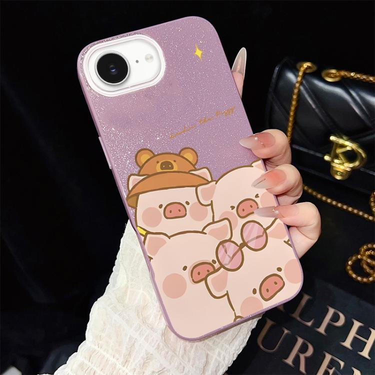 Custodia per telefono ibrida in PC e TPU con glitter IMD e motivo maialino rosa., For iPhone 17e / 16e, For iPhone 17 Pro Max, For iPhone 17 Pro, For iPhone 17, For iPhone Air, For iPhone 16 Pro Max