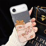 Custodia per telefono ibrida in PC e TPU con glitter IMD e motivo maialino rosa., For iPhone 17e / 16e, For iPhone 17 Pro Max, For iPhone 17 Pro, For iPhone 17, For iPhone Air, For iPhone 16 Pro Max