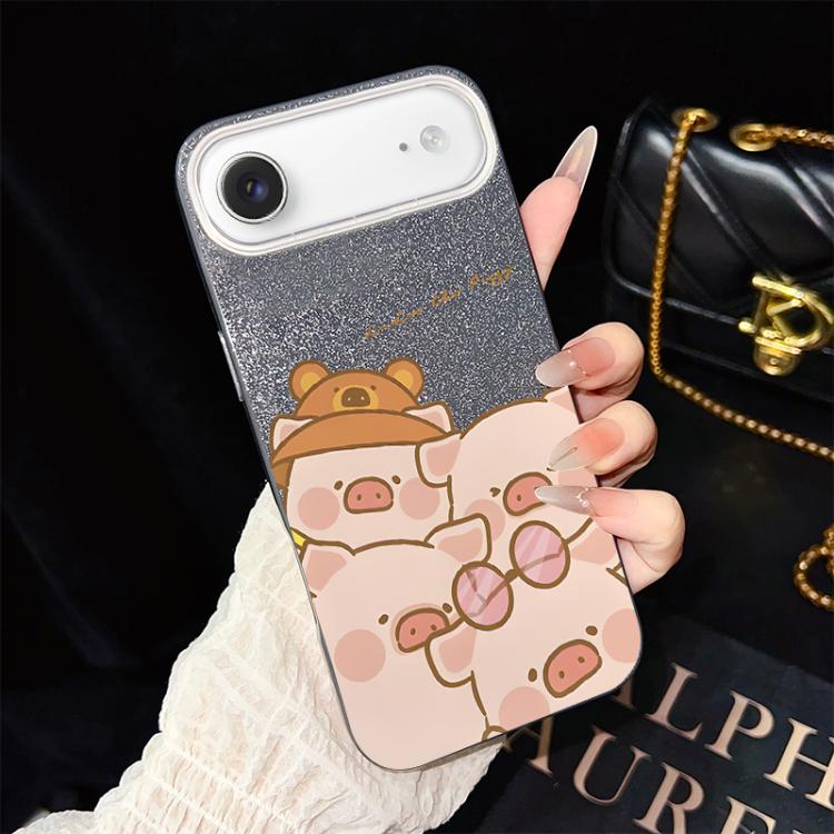 Custodia per telefono ibrida in PC e TPU con glitter IMD e motivo maialino rosa., For iPhone 17e / 16e, For iPhone 17 Pro Max, For iPhone 17 Pro, For iPhone 17, For iPhone Air, For iPhone 16 Pro Max