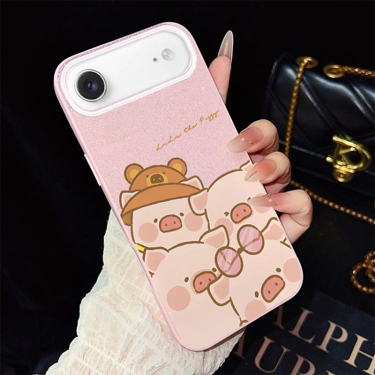 Custodia per telefono ibrida in PC e TPU con glitter IMD e motivo maialino rosa., For iPhone 17e / 16e, For iPhone 17 Pro Max, For iPhone 17 Pro, For iPhone 17, For iPhone Air, For iPhone 16 Pro Max