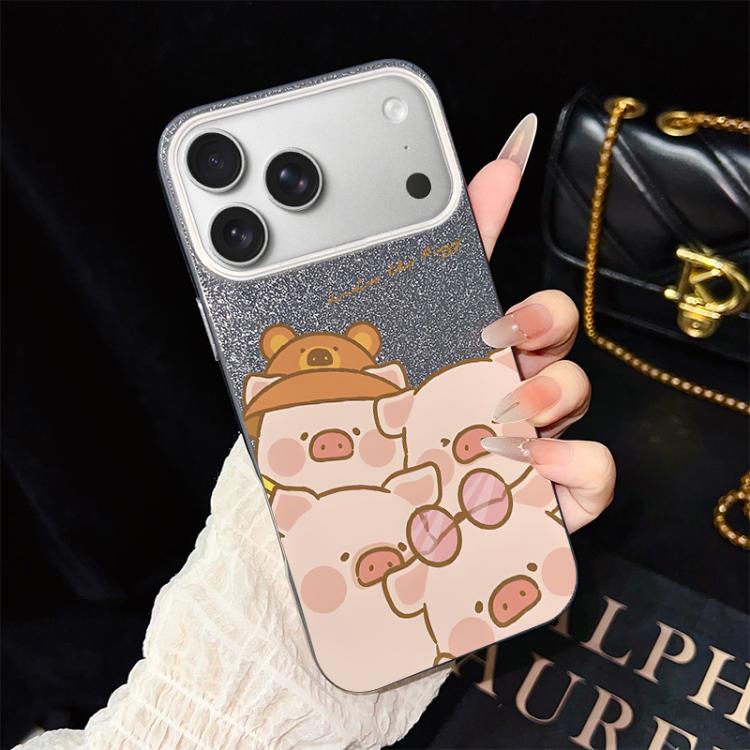 Custodia per telefono ibrida in PC e TPU con glitter IMD e motivo maialino rosa., For iPhone 17e / 16e, For iPhone 17 Pro Max, For iPhone 17 Pro, For iPhone 17, For iPhone Air, For iPhone 16 Pro Max