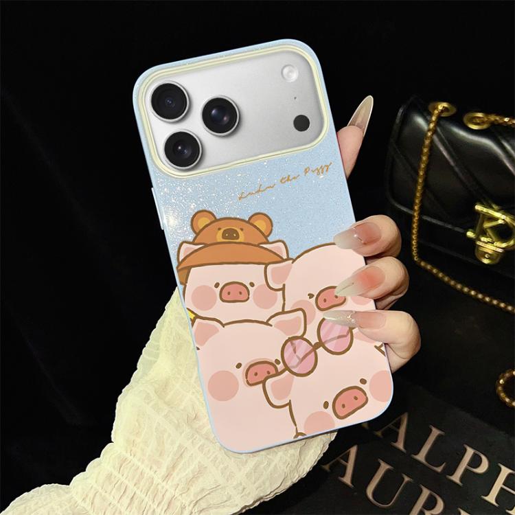 Custodia per telefono ibrida in PC e TPU con glitter IMD e motivo maialino rosa., For iPhone 17e / 16e, For iPhone 17 Pro Max, For iPhone 17 Pro, For iPhone 17, For iPhone Air, For iPhone 16 Pro Max