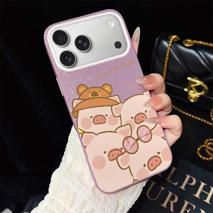 Custodia per telefono ibrida in PC e TPU con glitter IMD e motivo maialino rosa., For iPhone 17e / 16e, For iPhone 17 Pro Max, For iPhone 17 Pro, For iPhone 17, For iPhone Air, For iPhone 16 Pro Max