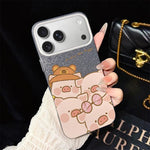 Custodia per telefono ibrida in PC e TPU con glitter IMD e motivo maialino rosa., For iPhone 17e / 16e, For iPhone 17 Pro Max, For iPhone 17 Pro, For iPhone 17, For iPhone Air, For iPhone 16 Pro Max